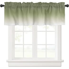Curtain Valance 42" x 12", Sage Green Ombre Window Valances Rod Pocket Curtains Drapes, Farmhouse Sage Green Ombre Short Topper Curtain for Kitchen Cafe Living Room, 1 Panel
