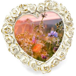 Isaac Jacobs 5x5 Gold Heart Shaped Rose Border Resin Frame, Photo Tabletop & Wall Display Hanging Display & Home Décor (5x5, Gold)