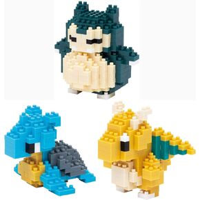Nanoblock - 3 Sets Bundle - Laplace, Dragonite (Kairyu) and Snorlax (Kabigon) - Adjustable Pokemon Characters (Japan Import)