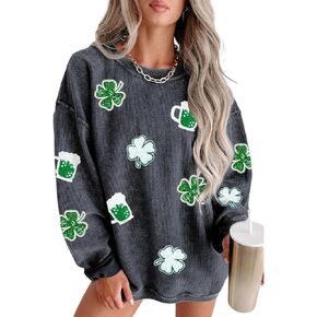 Women's St Patricks Day Sweatshirt Shamrock Crew Neck Shirt Casual Long Sleeve Irish Clover Print Pullover Tops