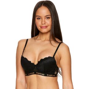 bebe Womens Fishnet Lace Push Up Bra - Push Up Bras for Women - Underwire Lace Bra