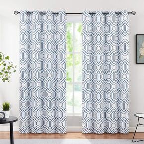 80% Blackout Curtain Panels 95inches Length Moroccan Geo Print Thermal Insulated Noise Reduction Drapes for Bedroom Geometrical Grommet Window Curtains for Living Room52'W x 2pcs, Grey/White