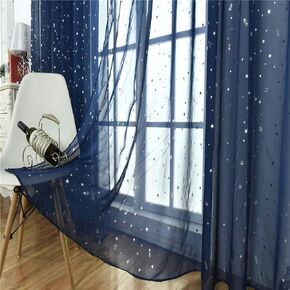 2 Panels Twinkle Star Sheer Curtain,78.8" x 39.4" Inch Navy Blue Window Rod Pocket Panels Drapes Curtain Sheer Window Screen for Kid's Room,Living Room Decor