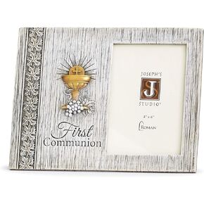 Joseph's Studio by Roman - First Communion Distressed Picture Frame for 4" x 6" Photo, Vertical Tabletop or Desk Display - 7.5" H, Resin and Stone, Decorative, Collection, Durable, Long Lasting