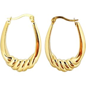 Hoop Earring for Women Hypoallergenic Stainless Steel Gold Hoop Dangle Earrings for Girls 18K Gold Plated Stud Earring Chunky Twisted Hoop Gift for Women