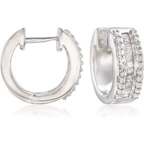Ross-Simons 0.50 ct. t.w. Round and Baguette Diamond Huggie Hoops in Sterling Silver
