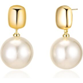Pearl Drop Earrings - 18K Gold Plated Dangle Stud Pearl Earrings - Freshwater Cultured Pearl Earrings for Women - AAA+ Quality