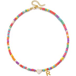 Initial Necklace for Women Teen Girls Colorful Beaded Choker Necklace for Teen Girls A-Z Letter Necklace for Teen Girls Gifts