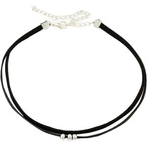 Kercisbeauty Black Velvet Choker Necklace with Silver Beads Double Chain Choker for Women and Girls Leather Necklace Punk Gothic Jewelry Sexy Necklace