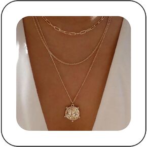 Boho Layered Disc Coin Choker Necklace Gold Crystal Coin Pendant Necklace Vintage Medallion Coin Necklace Chain Multilayer Rhinestone Coin Disc Necklace Jewelry for Women and Girls