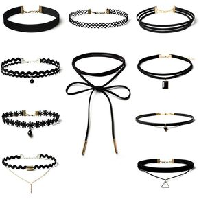 Black Velvet Choker Set Classic Gothic Lace Chokers Necklace for Women and Teen Girls (10 Pcs)