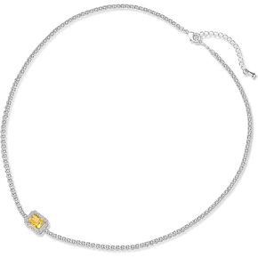 الكلاسيكية مكعب زركونيا التنس قلادة المختنق جولة تشيكوسلوفاكيا سلسلة مع الأصفر الأزرق هالة سوليتير قلادة مشع in Kuwait