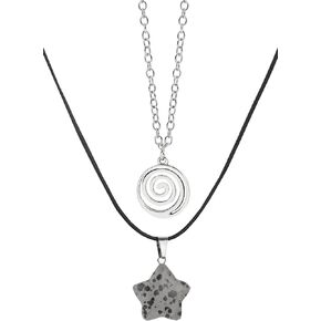 Pingyongchang H&Z Y2K Punk Necklace Set Natural Star Stone Shape Choker Gothic Swirl Pendant Summer Beach 2pcs Necklace for Women Girl