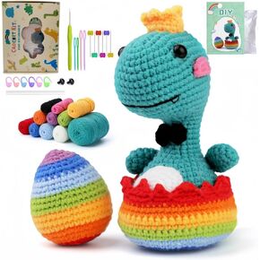 7iper Crochet Kit for Beginners, Crochet Animal Kit with Step-by-Step Video Tutorials, Knitting Kit with Yarn, Polyester Fiber, Crochet Hooks,Complete Crochet Set, DIY Craft Gift (Blue Dinosaur)