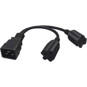 ORINDO 0.32M/1FT IEC320 C20 to 5-15R Dual American Standard Socket Y Splitter Power Plug,C20 Plug to 5-15R 3 Holes Socket Power Cord Cable