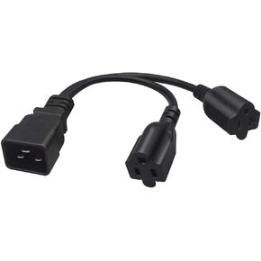 ORINDO 0.32M/1FT IEC320 C20 to 5-15R Dual American Standard Socket Y Splitter Power Plug,C20 Plug to 5-15R 3 Holes Socket Power Cord Cable