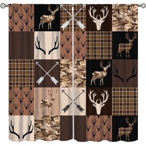 Vintage Bear Country Bedroom Window Curtains, Woodland Wildlife Paw Print Dried Branches Patchwork Print Curtains 42x45 Inch,Green-5