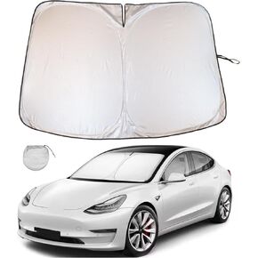 2016-2024 Tesla Model 3/Y Windshield Sunshade - 240T Thickened Material UV & Heat Protection, Custom Fit, Keeps Interior Cool Easy Fold Storage Bag Included in Kuwait
