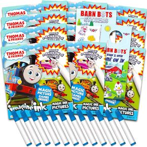 Thomas the Train Imagine Ink Coloring Book Set for Kids - 12 Pack No-Mess Magic Ink Thomas and Friends Coloring Books with Barn Bots Stickers and Door Hanger (Thomas the Train Party Favors Bundle)