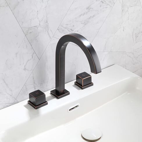 البوب ​​SANITARYWARE 2-مقبض واسع النطاق بالوعة الحمام صنبور النفط مفروك البرونزية الصلبة النحاس 8 بوصة شلال الحمام الغرور صنبور 3 ثقوب حوض خلاط الحنفيات in Saudi Arabia