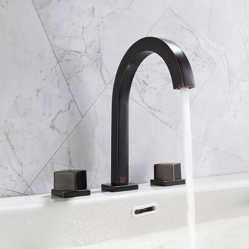 البوب ​​SANITARYWARE 2-مقبض واسع النطاق بالوعة الحمام صنبور النفط مفروك البرونزية الصلبة النحاس 8 بوصة شلال الحمام الغرور صنبور 3 ثقوب حوض خلاط الحنفيات in Saudi Arabia