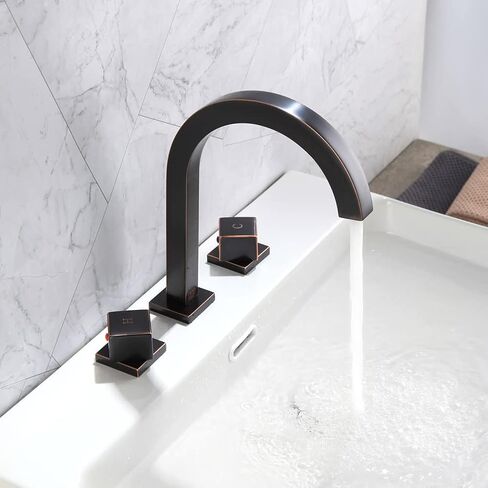 البوب ​​SANITARYWARE 2-مقبض واسع النطاق بالوعة الحمام صنبور النفط مفروك البرونزية الصلبة النحاس 8 بوصة شلال الحمام الغرور صنبور 3 ثقوب حوض خلاط الحنفيات in Saudi Arabia