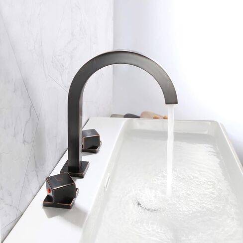 البوب ​​SANITARYWARE 2-مقبض واسع النطاق بالوعة الحمام صنبور النفط مفروك البرونزية الصلبة النحاس 8 بوصة شلال الحمام الغرور صنبور 3 ثقوب حوض خلاط الحنفيات in Saudi Arabia