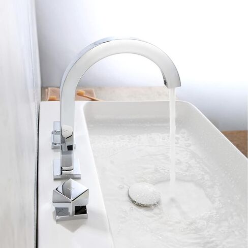 البوب ​​SANITARYWARE 2-مقبض واسع النطاق بالوعة الحمام صنبور النفط مفروك البرونزية الصلبة النحاس 8 بوصة شلال الحمام الغرور صنبور 3 ثقوب حوض خلاط الحنفيات in Saudi Arabia