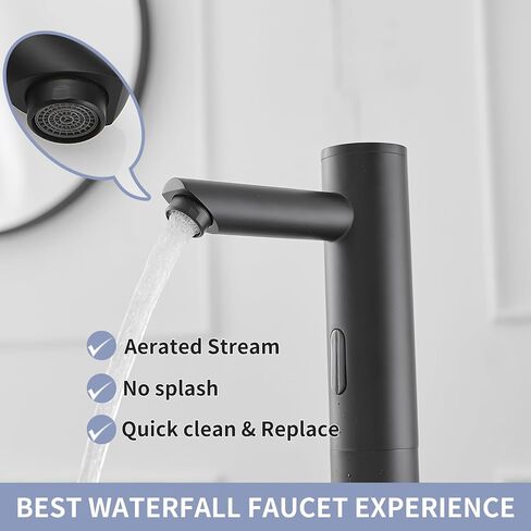 Touchless Vessel Sink Faucet Automatic Sensor Bathroom Faucet Hands Free Smart Commercial Touchless Bathroom Sink Faucet with Control Box and Temperature Mixer, Black in Saudi Arabia
