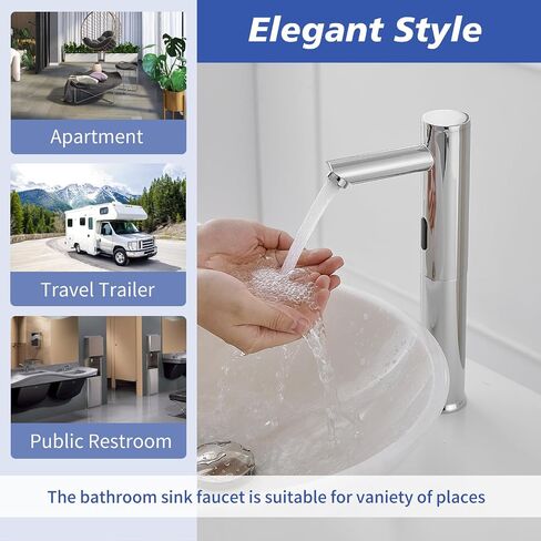 Touchless Vessel Sink Faucet Automatic Sensor Bathroom Faucet Hands Free Smart Commercial Touchless Bathroom Sink Faucet with Control Box and Temperature Mixer, Black in Saudi Arabia