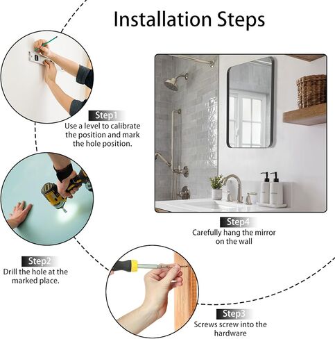 مرآة حمام سوداء مقاس 22 × 30 بوصة مستطيلة بإطار معدني، مرآة تزيين سوداء غير لامعة لغرفة النوم، المدخل، غرفة المعيشة in Kuwait