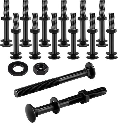 Zonon Carriage Bolt Kit مجموعة مسامير النقل المجلفنة تتضمن غسالات وصواميل مقاومة للصدأ لملحقات التثبيت (12 مجموعة، أسود، 3/8 × 6 بوصة) in Kuwait