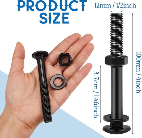 Zonon Carriage Bolt Kit مجموعة مسامير النقل المجلفنة تتضمن غسالات وصواميل مقاومة للصدأ لملحقات التثبيت (12 مجموعة، أسود، 3/8 × 6 بوصة) in Kuwait