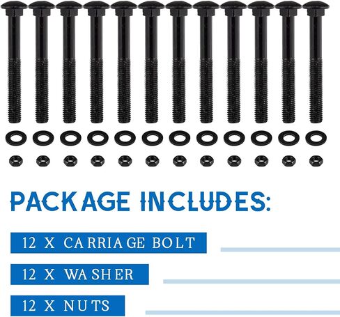 Zonon Carriage Bolt Kit مجموعة مسامير النقل المجلفنة تتضمن غسالات وصواميل مقاومة للصدأ لملحقات التثبيت (12 مجموعة، أسود، 3/8 × 6 بوصة) in Kuwait