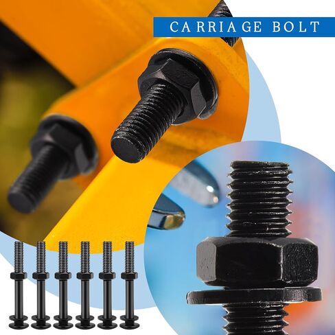 Zonon Carriage Bolt Kit مجموعة مسامير النقل المجلفنة تتضمن غسالات وصواميل مقاومة للصدأ لملحقات التثبيت (12 مجموعة، أسود، 3/8 × 6 بوصة) in Kuwait
