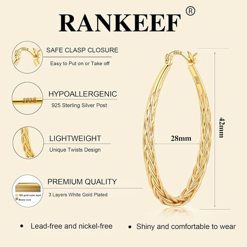 RANKEEF أقراط حلقية من الفضة الاسترلينية للنساء أقراط حلقية بيضاوية ملتوية خفيفة الوزن كبيرة كبيرة أقراط حلقية فضية لا تسبب الحساسية على شكل دمعة S925 أقراط من الفضة الاسترليني للفتيات 42 مم in Saudi Arabia