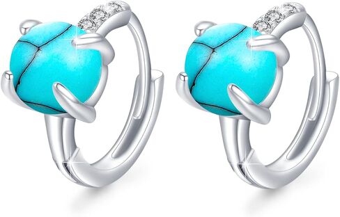 Gemstone Hinged Hoop Earrings S925 Sterling Silver Moonstone/Turquoise/Gemstone/Malachite Hoop Earrings Solitaire Small Round Huggie Hoop Earrings for Women Teen Girls in Saudi Arabia