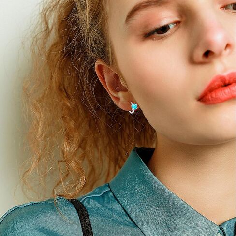 Gemstone Hinged Hoop Earrings S925 Sterling Silver Moonstone/Turquoise/Gemstone/Malachite Hoop Earrings Solitaire Small Round Huggie Hoop Earrings for Women Teen Girls in Saudi Arabia