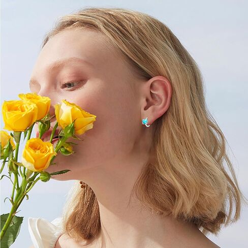 Gemstone Hinged Hoop Earrings S925 Sterling Silver Moonstone/Turquoise/Gemstone/Malachite Hoop Earrings Solitaire Small Round Huggie Hoop Earrings for Women Teen Girls in Saudi Arabia