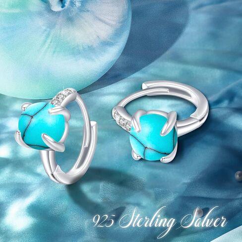 Gemstone Hinged Hoop Earrings S925 Sterling Silver Moonstone/Turquoise/Gemstone/Malachite Hoop Earrings Solitaire Small Round Huggie Hoop Earrings for Women Teen Girls in Saudi Arabia