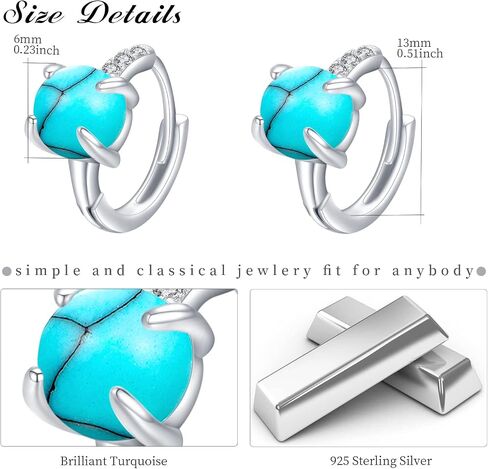 Gemstone Hinged Hoop Earrings S925 Sterling Silver Moonstone/Turquoise/Gemstone/Malachite Hoop Earrings Solitaire Small Round Huggie Hoop Earrings for Women Teen Girls in Saudi Arabia