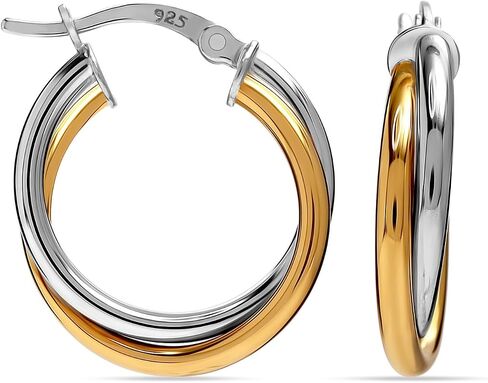 LeCalla 925 Sterling Silver Hoop Earrings for Women | Small Two-Tone Click-Top Intertwined Chunky Earring Hoops 20MM in Saudi Arabia