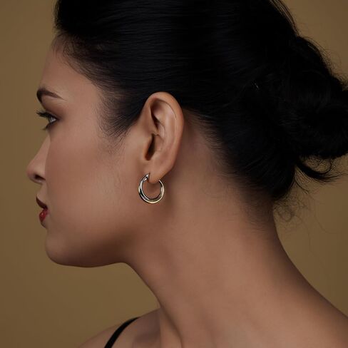 LeCalla 925 Sterling Silver Hoop Earrings for Women | Small Two-Tone Click-Top Intertwined Chunky Earring Hoops 20MM in Saudi Arabia