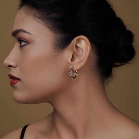 LeCalla 925 Sterling Silver Hoop Earrings for Women | Small Two-Tone Click-Top Intertwined Chunky Earring Hoops 20MM in Saudi Arabia