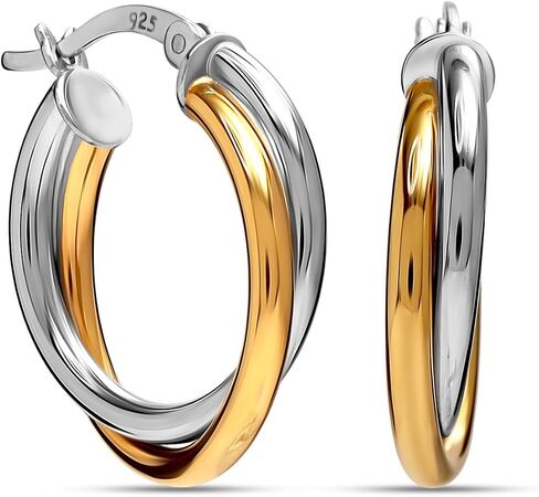 LeCalla 925 Sterling Silver Hoop Earrings for Women | Small Two-Tone Click-Top Intertwined Chunky Earring Hoops 20MM in Saudi Arabia