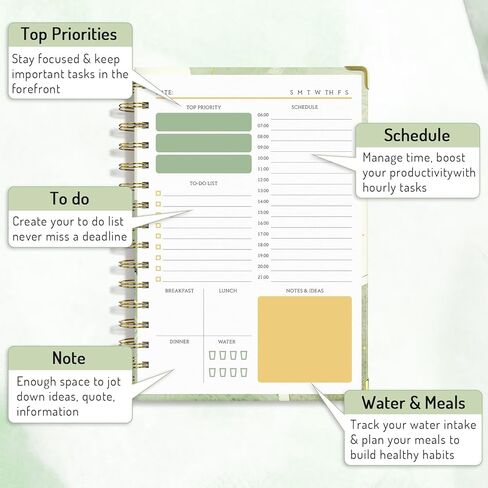 مخطط جمالي يومي، مخطط دفتر الملاحظات مع جدول كل ساعة، مخطط عمل بغلاف مقوى مقاس A5 للبقاء منظمًا وتعزيز الإنتاجية، مخطط غير مؤرخ للوازم المدرسية المكتبية، 160 صفحة in Kuwait