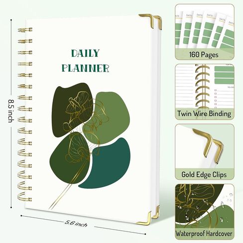 مخطط جمالي يومي، مخطط دفتر الملاحظات مع جدول كل ساعة، مخطط عمل بغلاف مقوى مقاس A5 للبقاء منظمًا وتعزيز الإنتاجية، مخطط غير مؤرخ للوازم المدرسية المكتبية، 160 صفحة in Kuwait