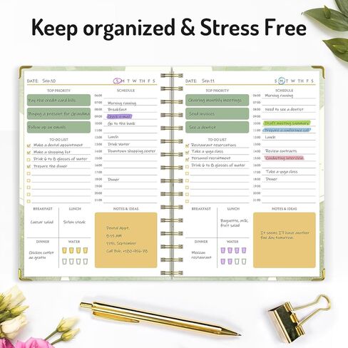 مخطط جمالي يومي، مخطط دفتر الملاحظات مع جدول كل ساعة، مخطط عمل بغلاف مقوى مقاس A5 للبقاء منظمًا وتعزيز الإنتاجية، مخطط غير مؤرخ للوازم المدرسية المكتبية، 160 صفحة in Kuwait