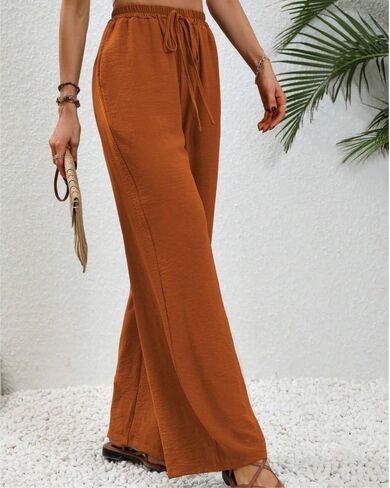 Sulozom Womens Wide Leg Pants High Waisted Flowy Palazzo Work Casuals Lounge Boho Beach Pants with Pockets in Saudi Arabia