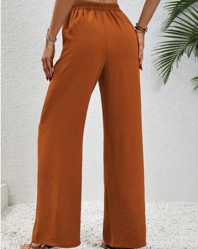 Sulozom Womens Wide Leg Pants High Waisted Flowy Palazzo Work Casuals Lounge Boho Beach Pants with Pockets in Saudi Arabia